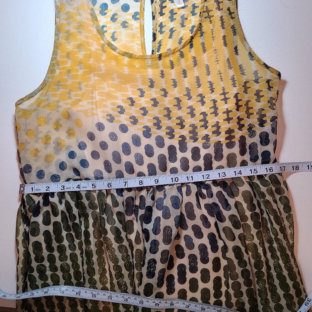 Xhilaration Yellow, Olive, Navy Polka Dot Sleeveless Fit & Flare Dress – Size M - Picture 14 of 14
